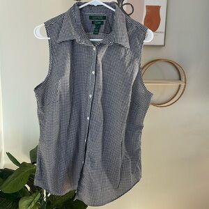 Lauren Ralph Lauren 100% Cotton Gingham Button Down Sleeveless Womens XL